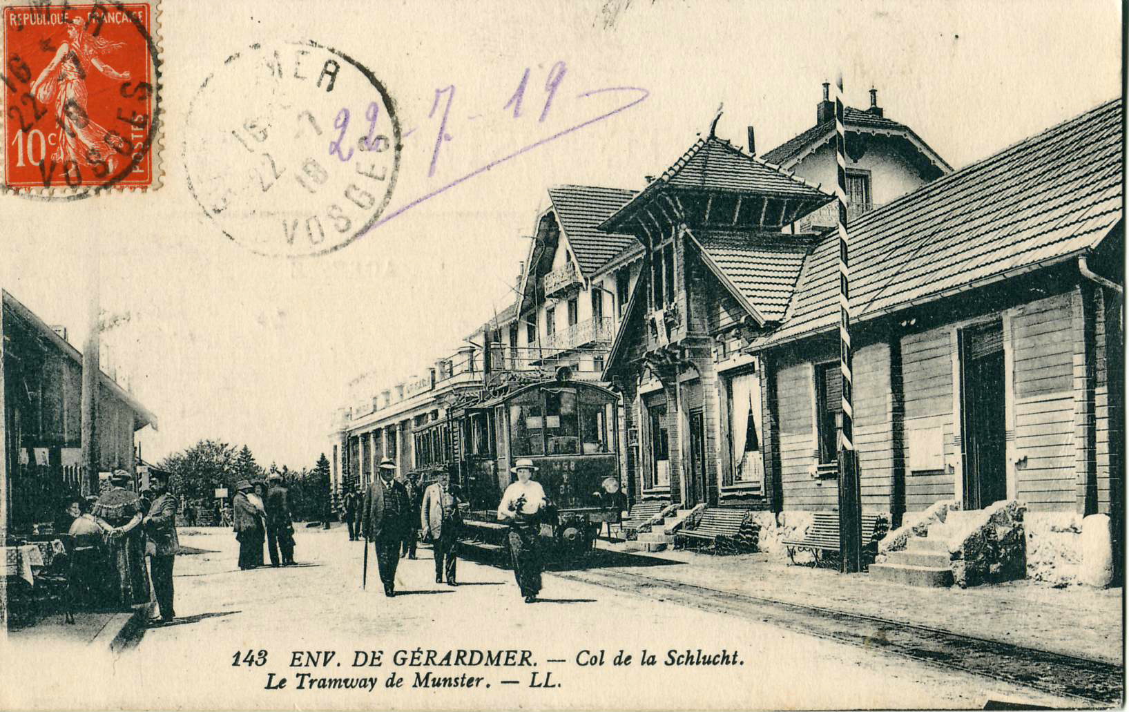 Carte postale du début du XXe siècle montrant la gare d'arrivée de la Schlucht