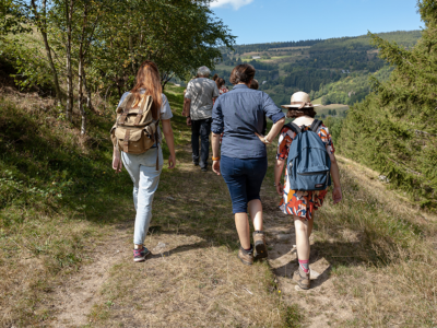personnes qui randonnent en nature vues de dos