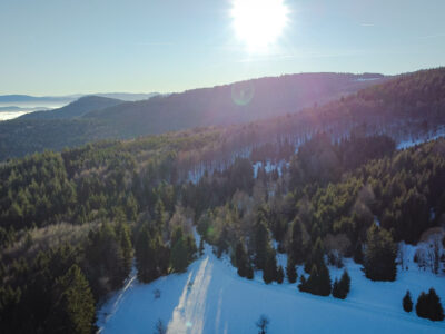 Vue aérienne de la vieille métairie dans le Massif des Vosges